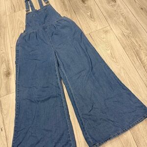 Blue Wide-Leg Denim Overalls with Relaxed Fit